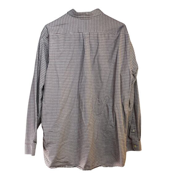 LL Bean Men Button Down Shirt Size 17 1/2 - 37 Gray Dark Red Plaid Single Needle - Picture 2 of 3